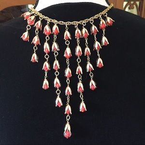 Venetian Red And Gold Bead Egyptian Style Necklace